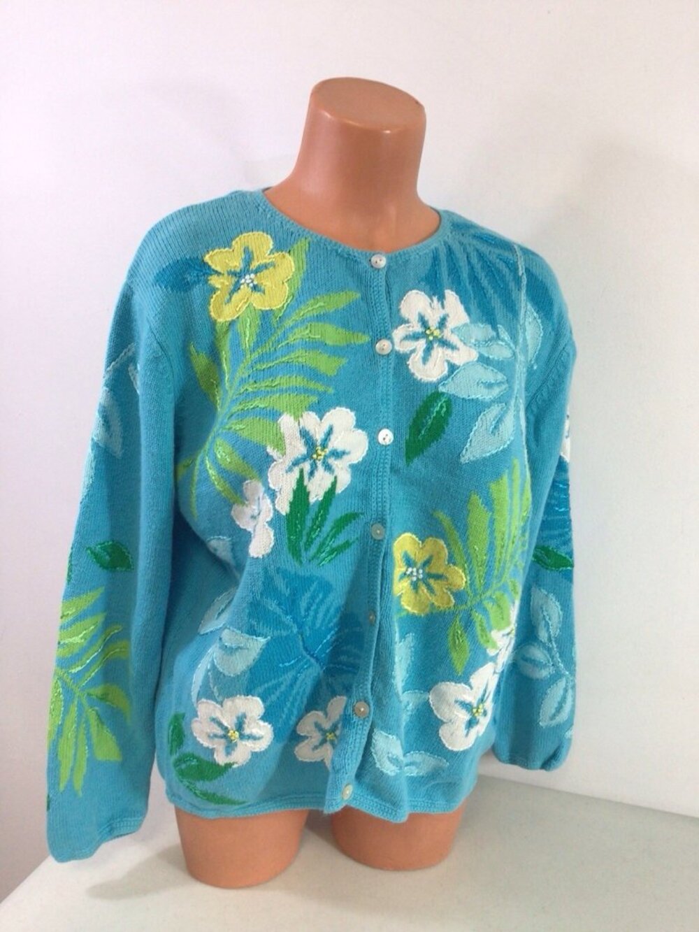 David Brooks Vintage Floral Cardigan Sweater Womens Large